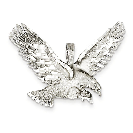 14K White Gold Polished Diamond-cut Eagle Pendant