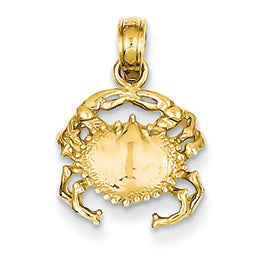 14K Gold Solid Polished Open-Backed Crab Pendant