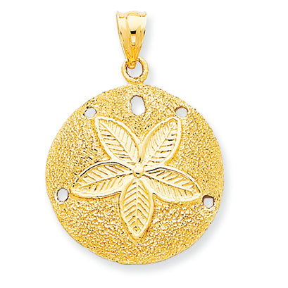 14K Gold Solid Polished Laser-Cut Sand Dollar Pendant