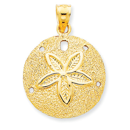 14K Gold Solid Polished Laser-Cut Sand Dollar Pendant