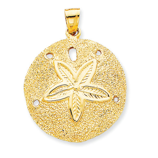 14K Gold Solid Polished Laser-Cut Sand Dollar Pendant