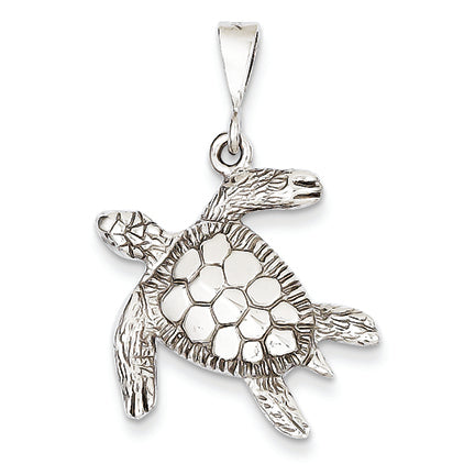14K White Gold Solid Polished Open-Backed Sea Turtle Pendant