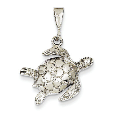 14K White Gold Solid Polished Open-Backed Sea Turtle Pendant
