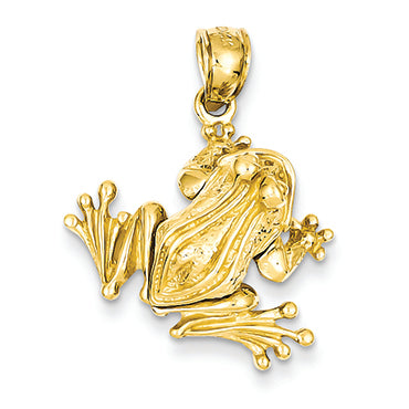 14K Gold Solid Polished 3-Dimensional Moveable Frog Pendant