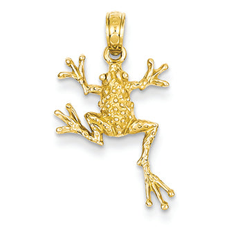 14K Gold Solid Polished Open-Backed Frog Pendant