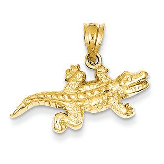14K Gold Solid Polished Open-Backed Crocodile Pendant