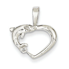 14K White Gold Solid Polished Open-Backed Dolphin Heart Pendant
