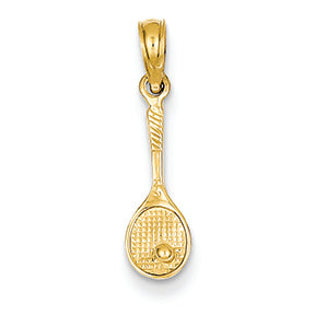 14K Gold Solid Polished 3-Dimensional Tennis Racquet Pendant