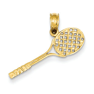14K Gold Solid Polished 3-Dimensional Tennis Racquet Pendant