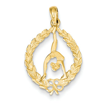14K Gold Solid Polished Framed Gymnast Pendant