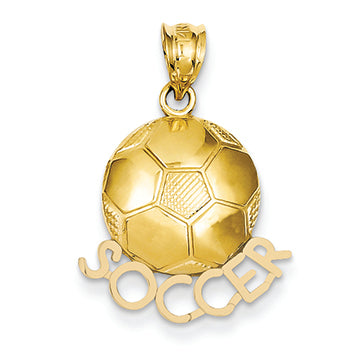 14K Gold Solid Polished Open-Backed Soccer Pendant