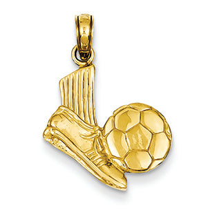 14K Gold Solid Open-Backed Soccer Shoe & Ball Pendant