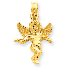 14K Gold Polished Solid Angel Pendant