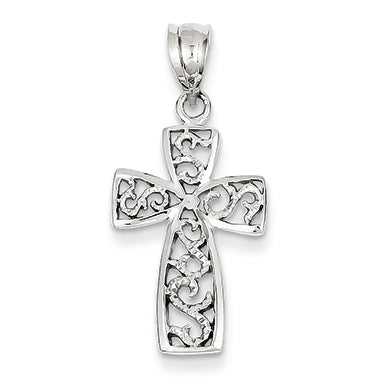 14K White Gold Filigree Cross Pendant