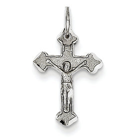 14K White Gold Diamond-cut Crucifix Charm
