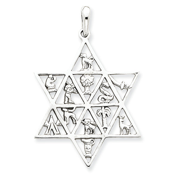 14K White Gold 12 Tribes Star of David Pendant