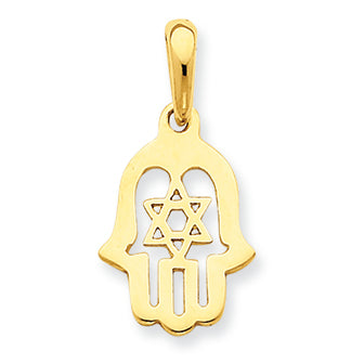 14K Gold Star of David Chamseh Pendant