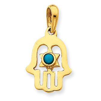 14K Gold Turquoise Chamseh Pendant