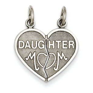 14K White Gold Polished Textured Daughter/Mom 2 Piece Break-Apart Heart Cha
