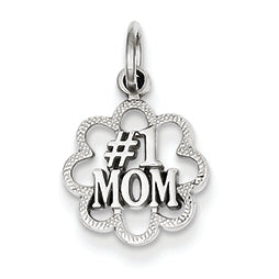 14K White Gold Antiqued #1 Mom Charm