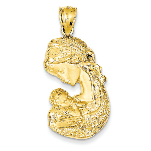 14K Gold Solid Satin Polished Mother Holding Child Charm
