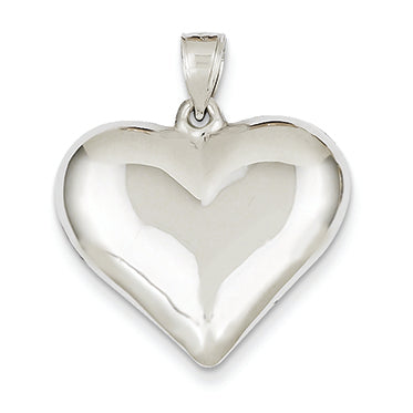 14K White Gold Polished Hollow Heart Pendant
