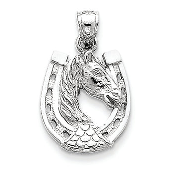 14K White Gold Horse Head in Horseshoe Pendant