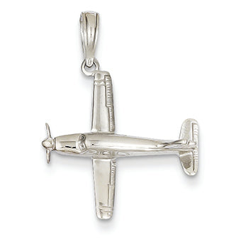 14K White Gold 3-D Low-Wing Airplane Pendant