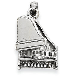 14K White Gold 3-D Grand Piano w/Moveable Lid Pendant
