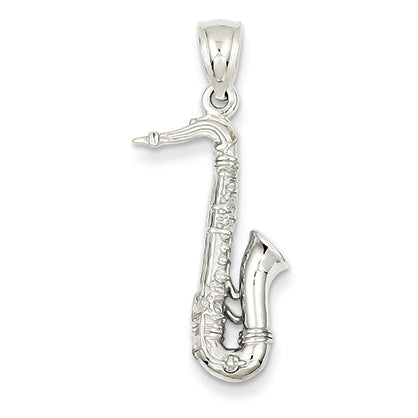 14K White Gold 3-D Tenor Saxophone Pendant