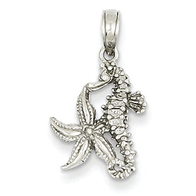 14K White Gold Starfish & Seahorse Pendant