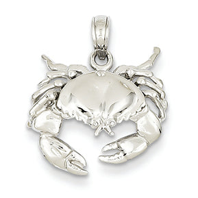 14K White Gold Stone Crab Facing Down Pendant