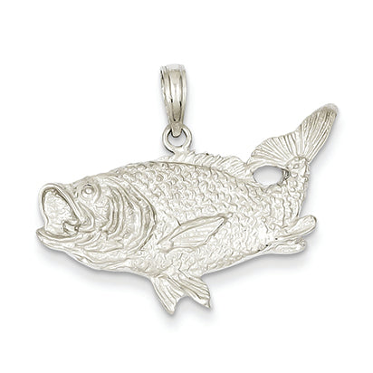 14K White Gold Bass Fish with Tail Up Pendant