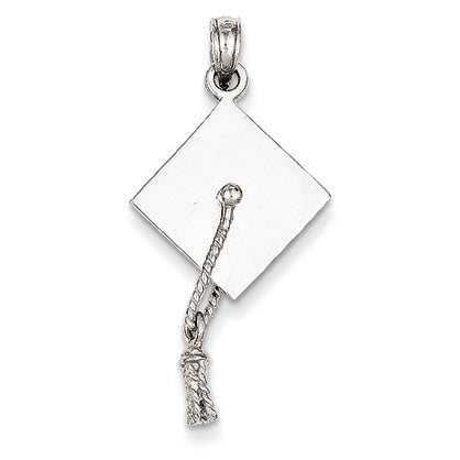 14K White Gold 3-D Graduation Cap w/Moveable Tassle Pendant