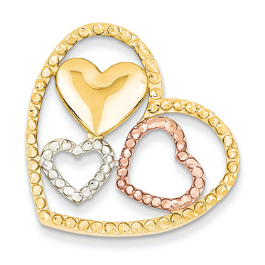 14K Gold Yellow, Rose and Rhodium Heart Pendant