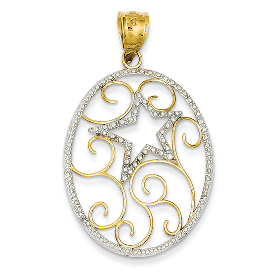 14K Gold and Rhodium Oval Star Pendant