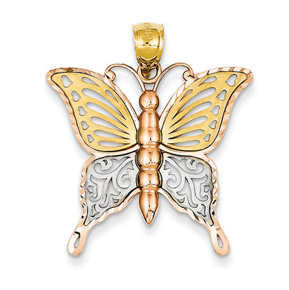 14K Gold Tri-color D/C Butterfly Pendant