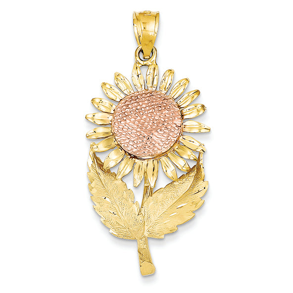 14K Gold Two-tone Sunflower Pendant