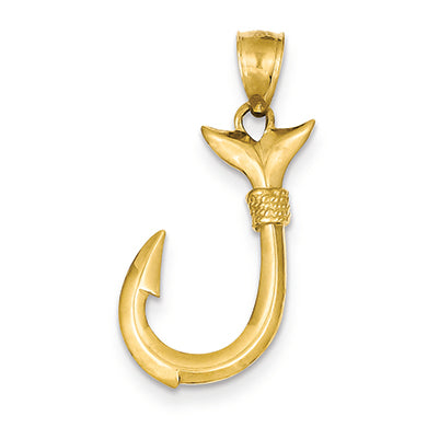 14K Gold Whale Tail Hook Pendant