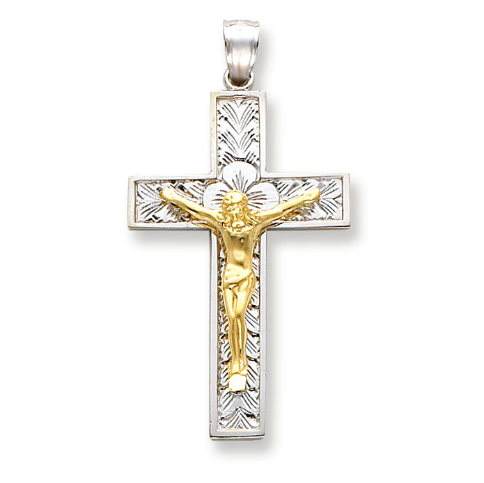 14K Gold Two-tone Crucifix Pendant