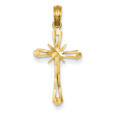 14K Gold Diamond-cut Budded Cross Pendant