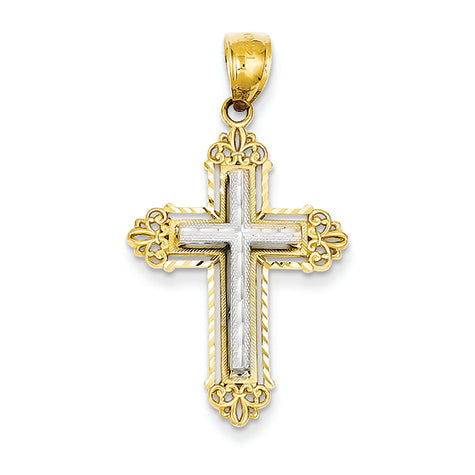 14K Gold Two-tone Fleur De Lis Cross Pendant