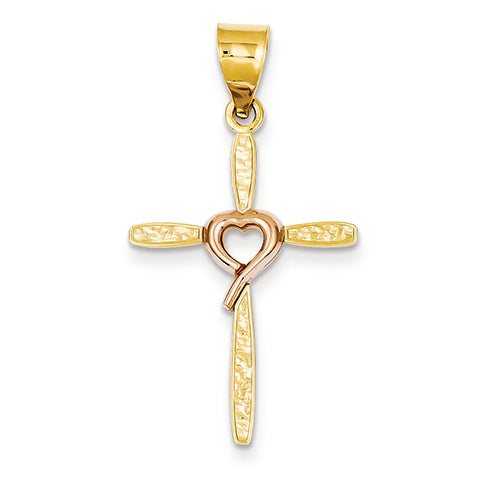 14K Gold Two-tone Polished Cross Charm