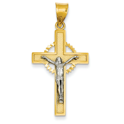14K Gold Two-tone Diamond -Cut Crucifix Pendant