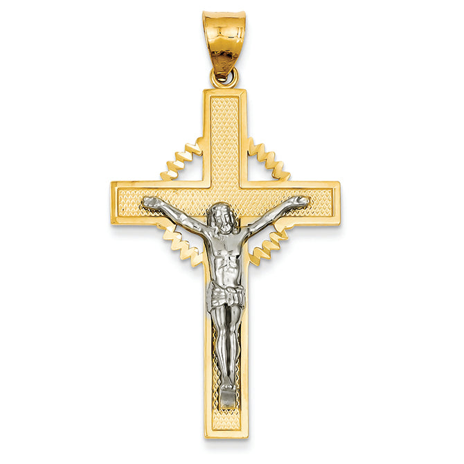 14K Gold Two-tone Diamond -Cut Crucifix Pendant