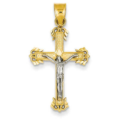 14K Gold Two-tone Diamond Cut Crucifix Pendant