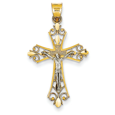 14K Gold Two-tone Diamond -Cut Crucifix Pendant