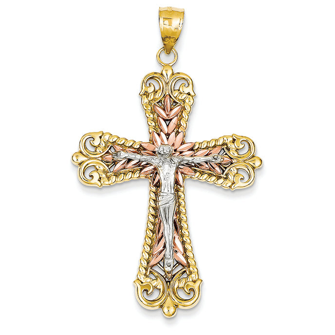 14K Gold Tri-color Crucifix Cross Pendant