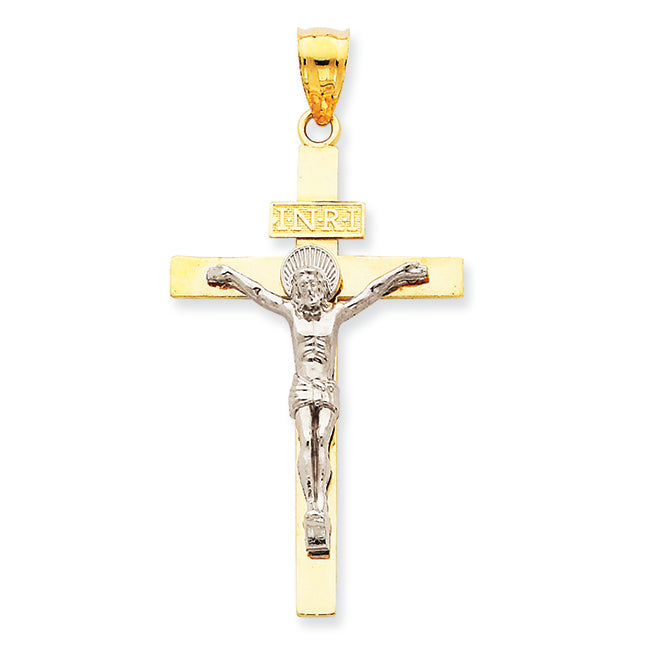 14K Gold Two-tone INRI Crucifix Pendant