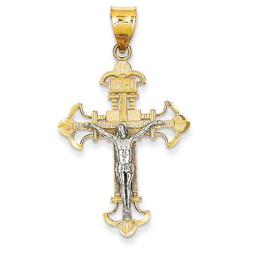 14K Gold Two-tone INRI Crucifix Pendant